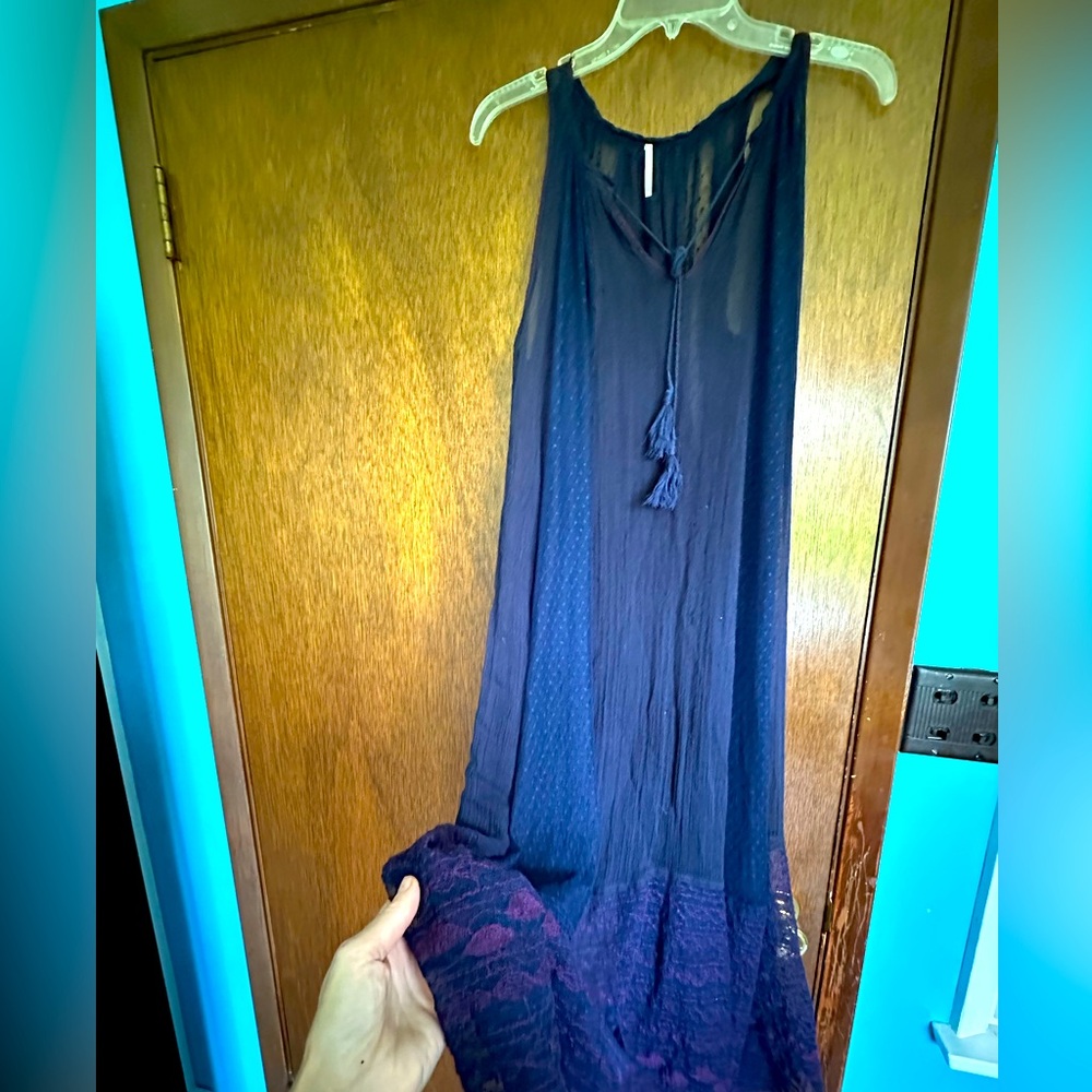 Dark Blue And Purple Gauzy Lacey Summer Dress L With Under Slip Included NWT